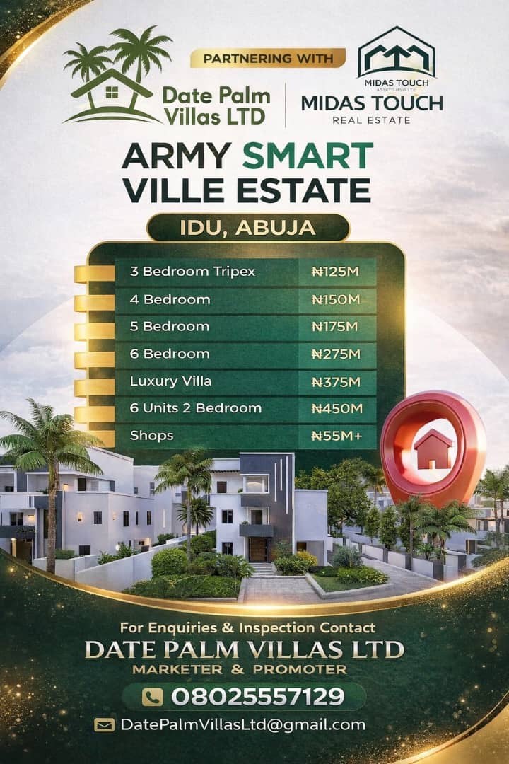 Army Smart Ville Estate — Idu, Abuja. 3/4/5/6 bedroom units and luxury villas.