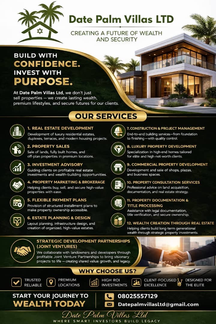 Date Palm Villas full services overview — 12 specialized real estate services.