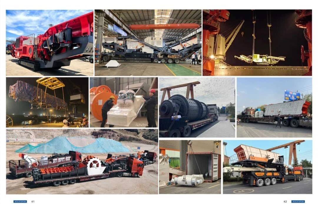Real photos of mining and quarry equipment supplied by Date Palm Villas Ltd — crushers, cranes, screening plants, conveyors and trucks at work.